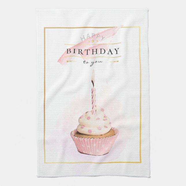 Stilvolle Stifte Kunst Rosa Geburtstag Cupcake Geschirrtuch (Vertikal)