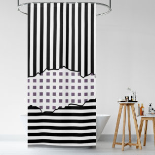 Stilvolle Streifen Tiles Schwarz-weiße Lila Schich Duschvorhang