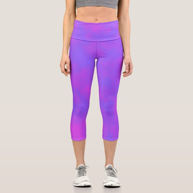 Stilvolle Sturmwolke-Effekt Rosa Blau Capri Leggings (Vorderseite)