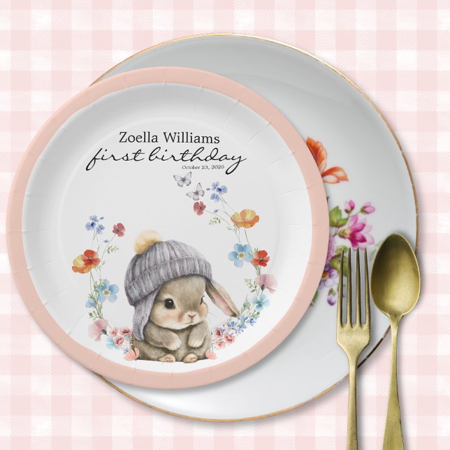 Stilvolle Süße Hase Bunte Blumen Party Teller (Stylish Cute Bunny Colorful Flower Party Plate 2)
