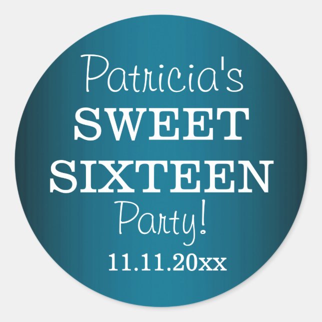 Stilvolle Sweet 16 Party Stickers : Metallic Blue (Vorderseite)
