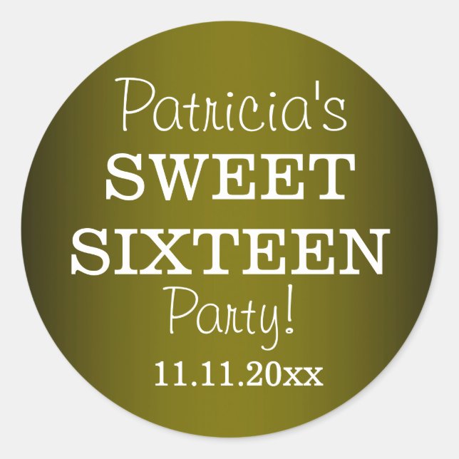 Stilvolle Sweet 16 Party Stickers : Metallic Green (Vorderseite)