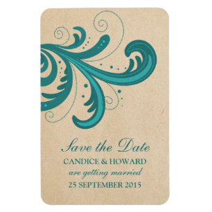 Stilvolle Swirls Save-the-Date-Magnet, Türkis Magnet