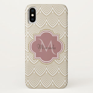 Stilvolle Tan Arched Scallops Mauve Monogram Name iPhone X Hülle