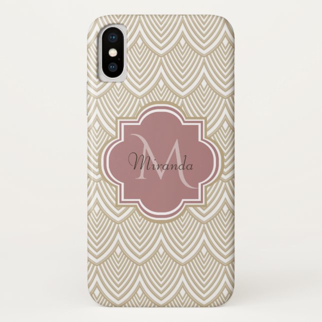 Stilvolle Tan Arched Scallops Mauve Monogram Name Case-Mate iPhone Hülle (Rückseite)