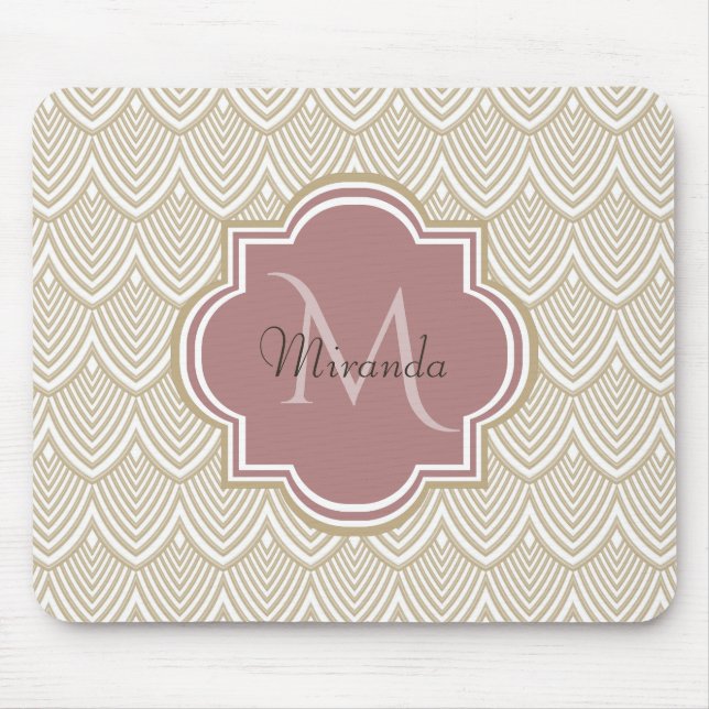 Stilvolle Tan Arched Scallops Mauve Monogram Name Mousepad (Vorne)