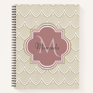 Stilvolle Tan Arched Scallops Mauve Monogram Name Notizbuch