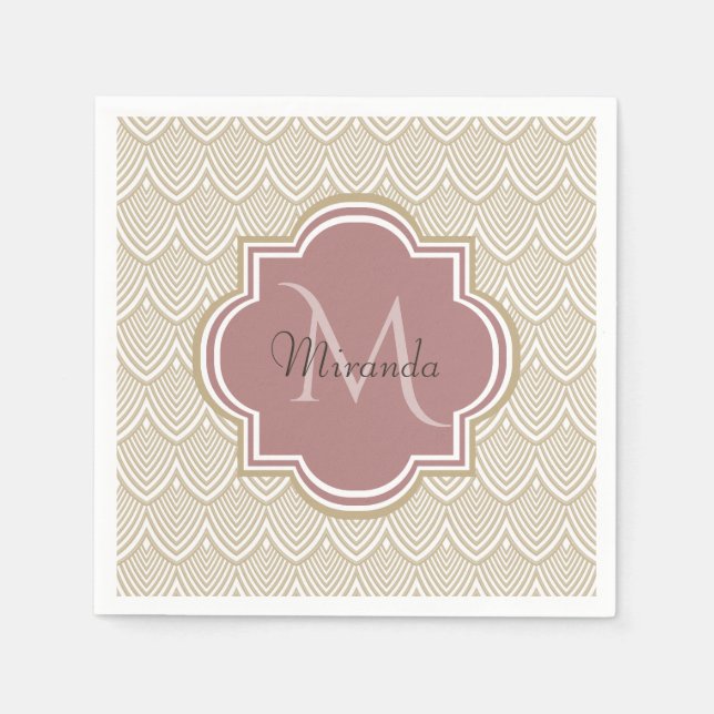Stilvolle Tan Arched Scallops Mauve Monogram Name Serviette (Vorderseite)