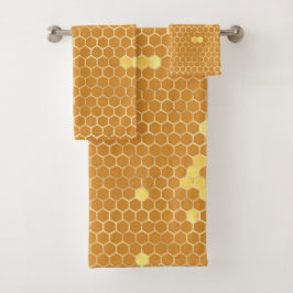 Stilvolle Tan Gold Honeycomb Badhandtuch Set