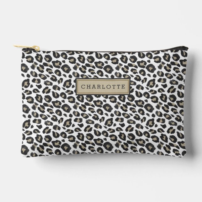 Stilvolle Tan Leopard Print Zubehörtasche (Vorderseite)