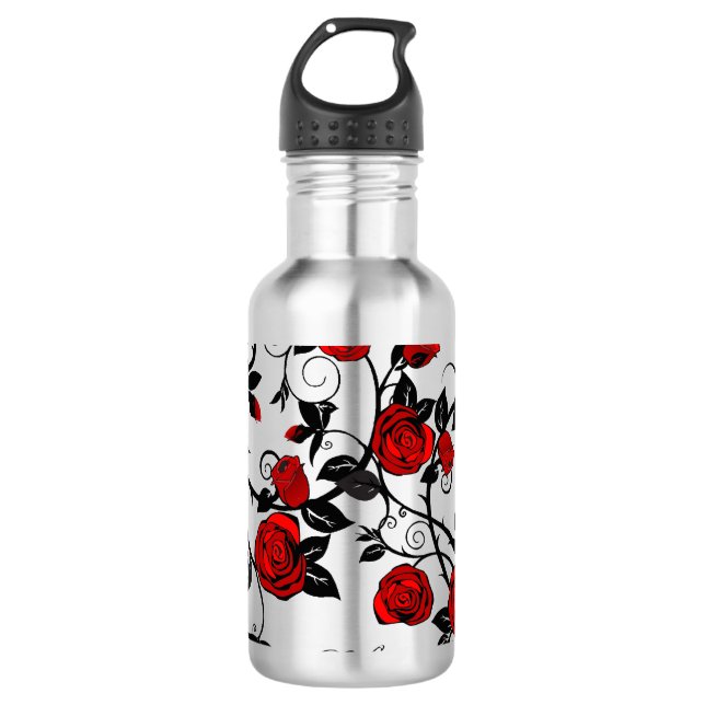 Stilvolle Tattoo-Rose Edelstahlflasche (Vorderseite)