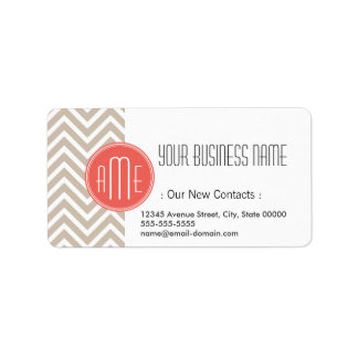 Stilvolle Taupe und Coral Custom Monogram Adressaufkleber