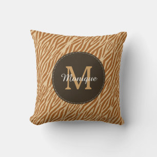 Stilvolle Tawny Brown Zebra Print Monogram und Nam Kissen
