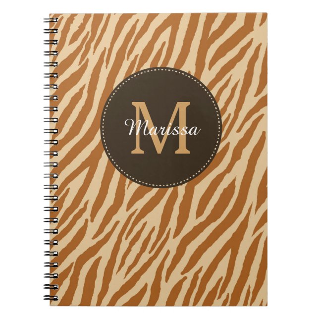 Stilvolle Tawny Brown Zebra Print Monogram und Nam Notizblock (Vorderseite)