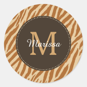Stilvolle Tawny Brown Zebra Print Monogram und Nam Runder Aufkleber