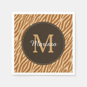 Stilvolle Tawny Brown Zebra Print Monogram und Nam Serviette
