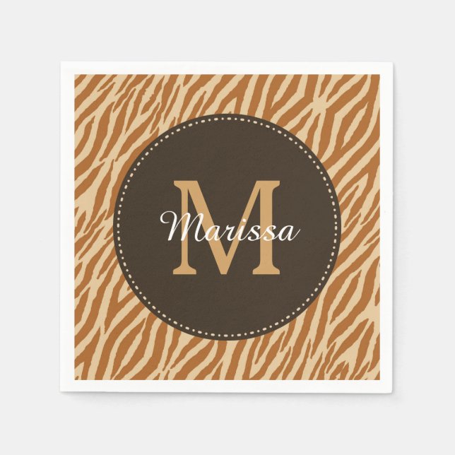 Stilvolle Tawny Brown Zebra Print Monogram und Nam Serviette (Vorderseite)