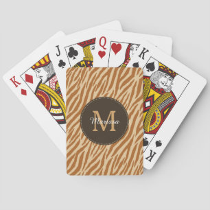 Stilvolle Tawny Brown Zebra Print Monogram und Nam Spielkarten