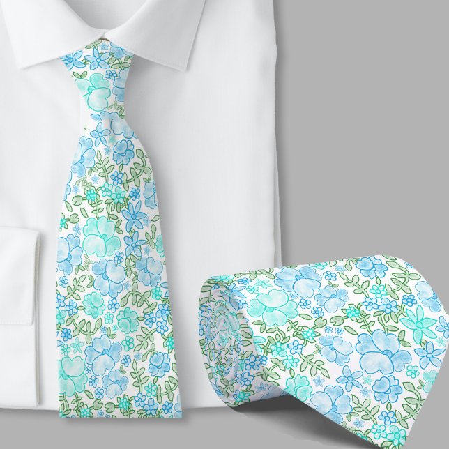 Stilvolle Teal Blumenmuster Krawatte (Von Creator hochgeladen)