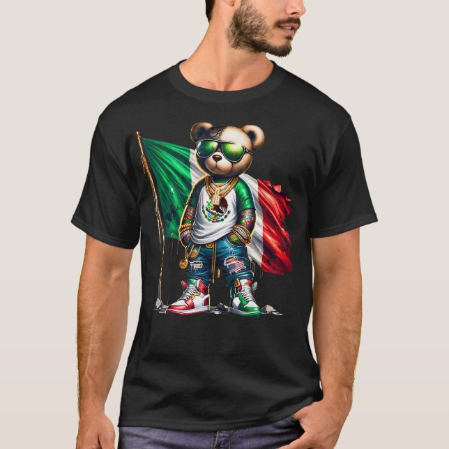 Stilvolle Teddy Bear mexikanische Flagge Mexiko T-Shirt (Vorderseite)