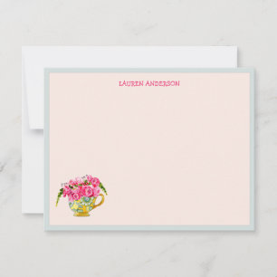 Stilvolle Teetasse mit flachen rosa Rosen Danke