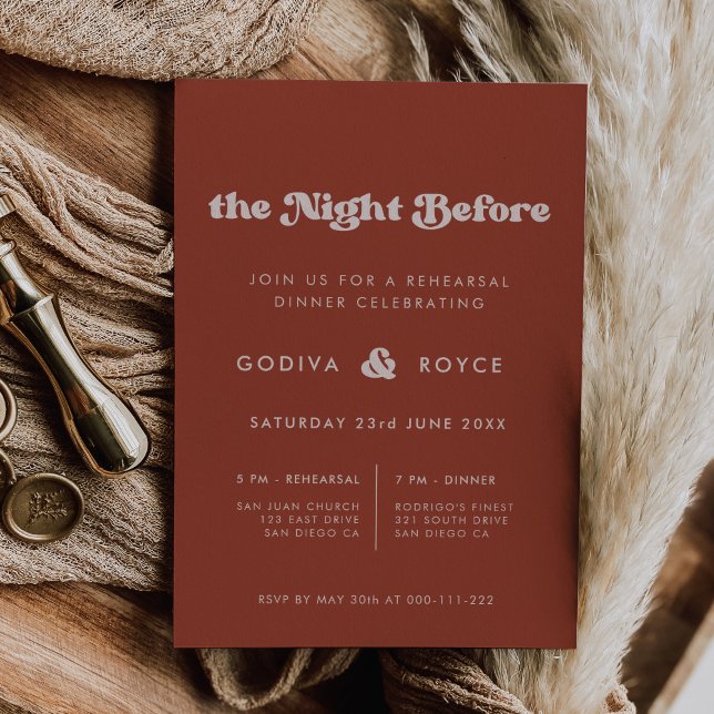 Stilvolle Terracotta Die Nacht vor der Probe Einladung (Von Creator hochgeladen)