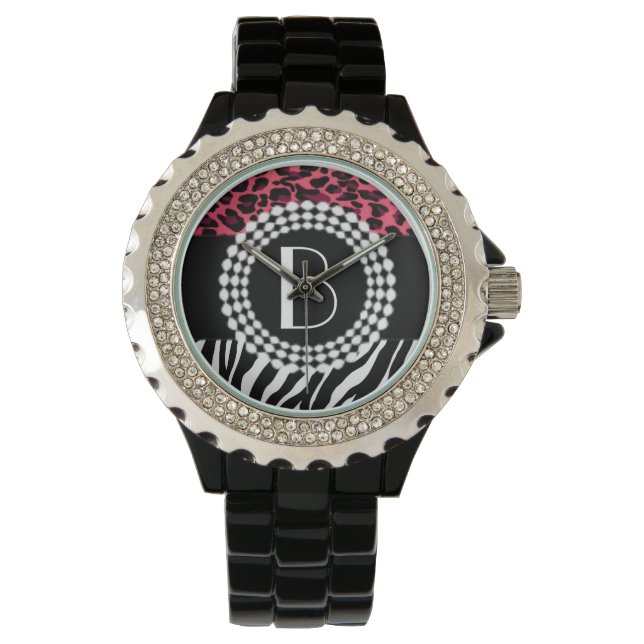 Stilvolle Tierprinzen Zebra und Leopard-Muster Armbanduhr (Vorderseite)