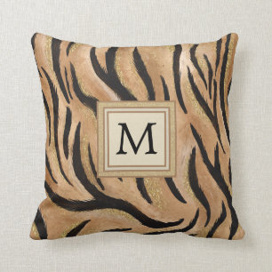 Stilvolle Tiger Print Wild Cat Safari Monogram Kissen