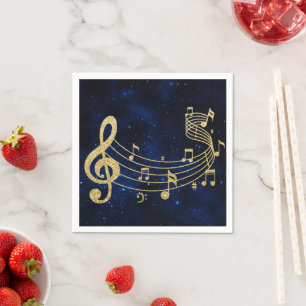 Stilvolle Treble Clef Musical Notes Blue Gold Serviette