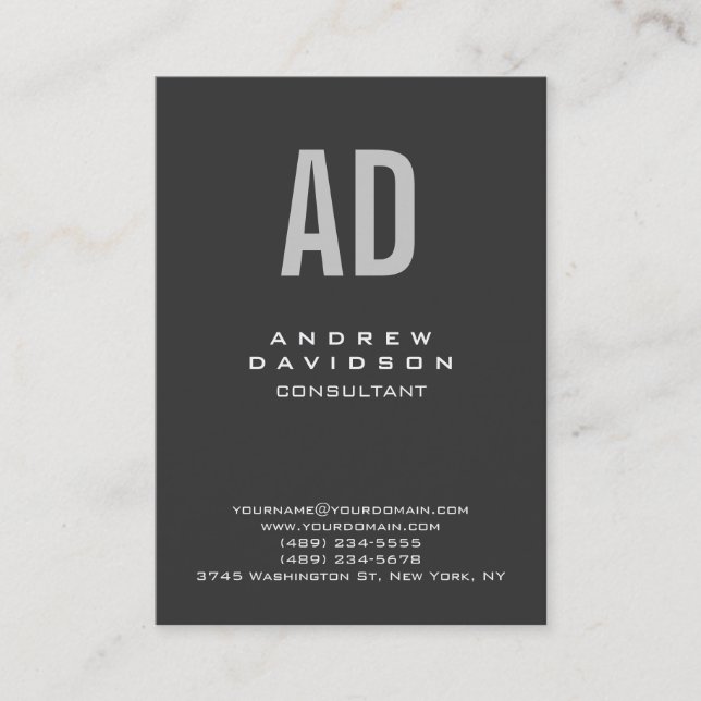 Stilvolle, trendige Gray Monogram Schlichte Visite Visitenkarte (Vorderseite)