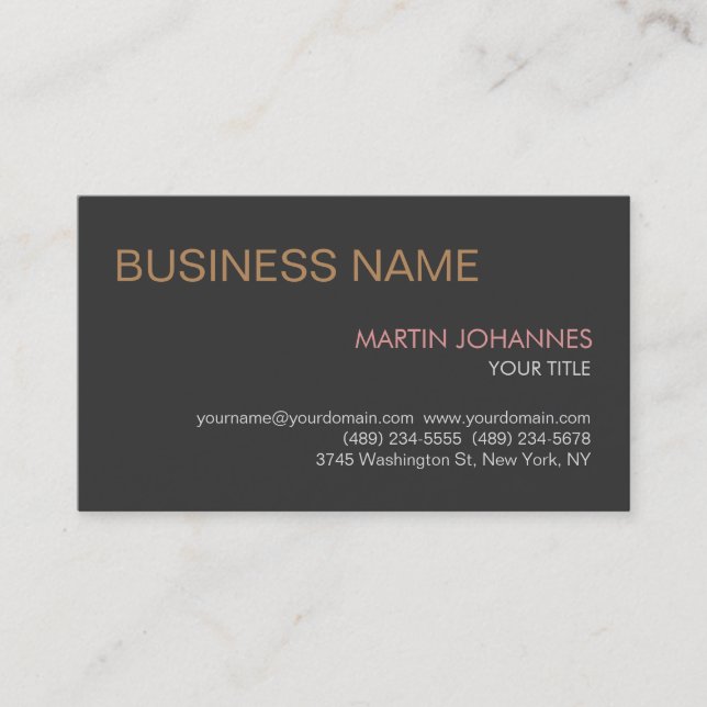 Stilvolle Trendy Dark Gray Business Card Visitenkarte (Vorderseite)