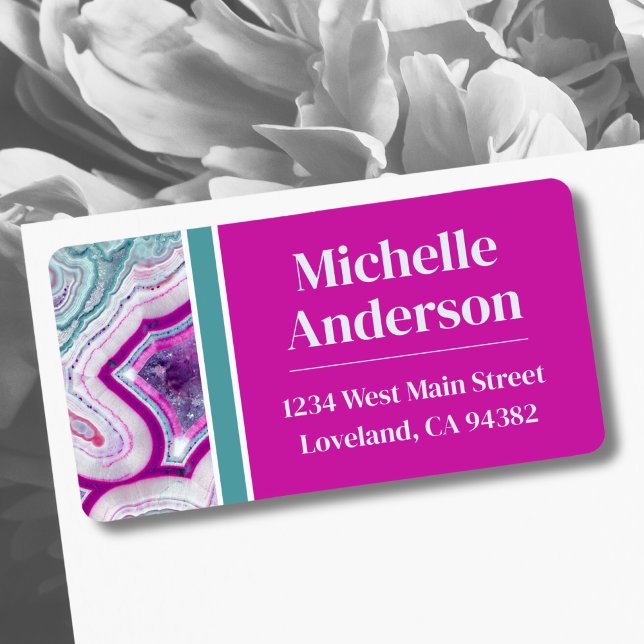Stilvolle Trendy Elegante Rücksendeadresse Adressaufkleber (Stylish Teal Magenta Agate Stone Stylish Address label)