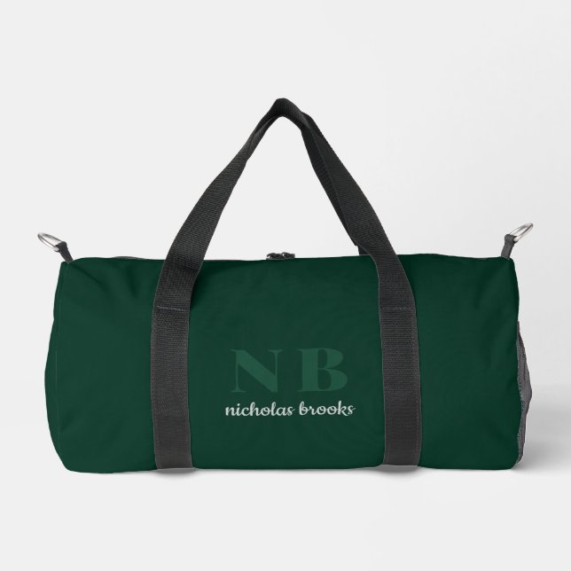 Stilvolle Trendy Minimal Monogram Dunkelgrün Duffle Bag (Vorderseite)
