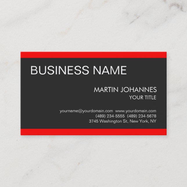 Stilvolle Trendy Red Dark Gray Business Card Visitenkarte (Vorderseite)
