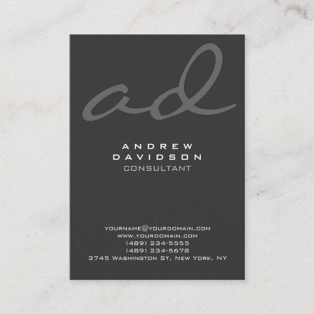 Stilvolle Trendy Script Gray Monogram Business Car Visitenkarte (Vorderseite)