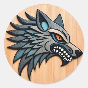 Stilvolle Tribal Wolf Kunst mit orangefarbenen Aug Runder Aufkleber
