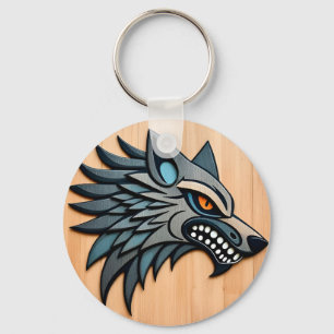 Stilvolle Tribal Wolf Kunst mit orangefarbenen Aug Schlüsselanhänger