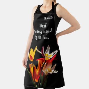 Stilvolle Tulip-Blume auf schwarz Schürze