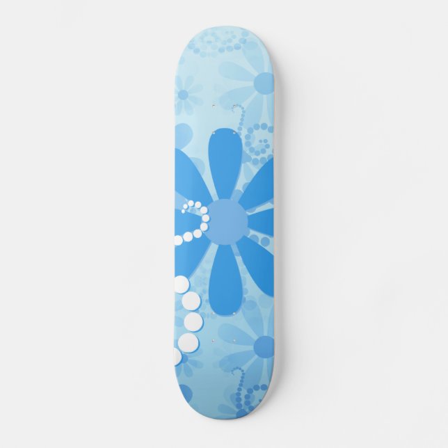 Stilvolle türkisblaue Flora Retro Daisy Blume Skateboard (Vorderseite)