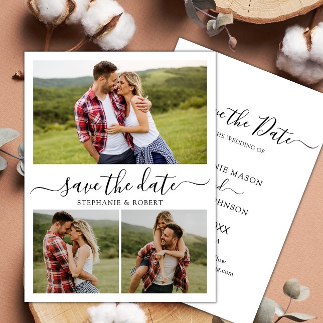 Stilvolle Typografie 3 Foto Collage Wedding Save The Date (Von Creator hochgeladen)