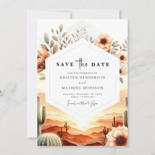 Stilvolle Typografie Cactus Wedding Save The Date (Vorderseite)