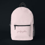Stilvolle Typografie Name Blush Pink Solid Color Bedruckter Rucksack<br><div class="desc">Moderne und moderne Niedliche Vorlage Laden Sie Bilder oder Firmenlogos hoch,  um Typografie-Script-Namen oder Text-Rosa-Farbzubehör / Taschen & Wallets / Rucksack hinzuzufügen.</div>