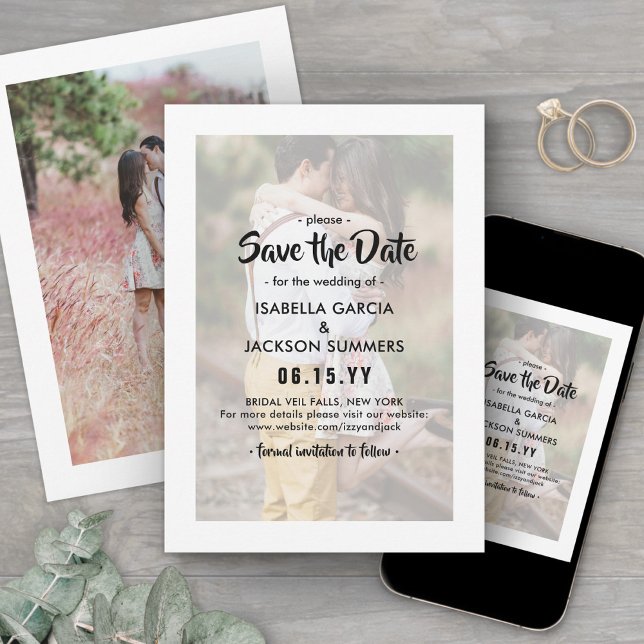 Stilvolle Typografie Overlay Moderne 2-Foto Hochze Save The Date (Von Creator hochgeladen)