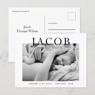 Stilvolle und elegante Babyankündigung des Fotos Postkarte