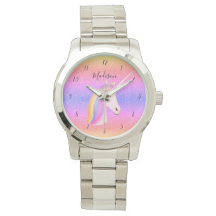 Stilvolle Unicorn Rainbow Monogram Damen Armbanduhr