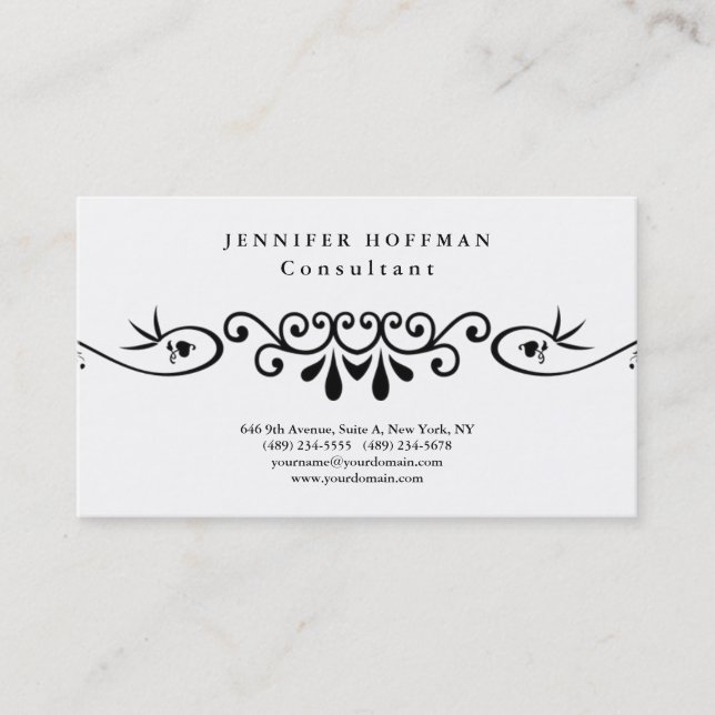 Stilvolle Vintage Blume Verziert Weiß Beruflich Visitenkarte (Vorderseite)