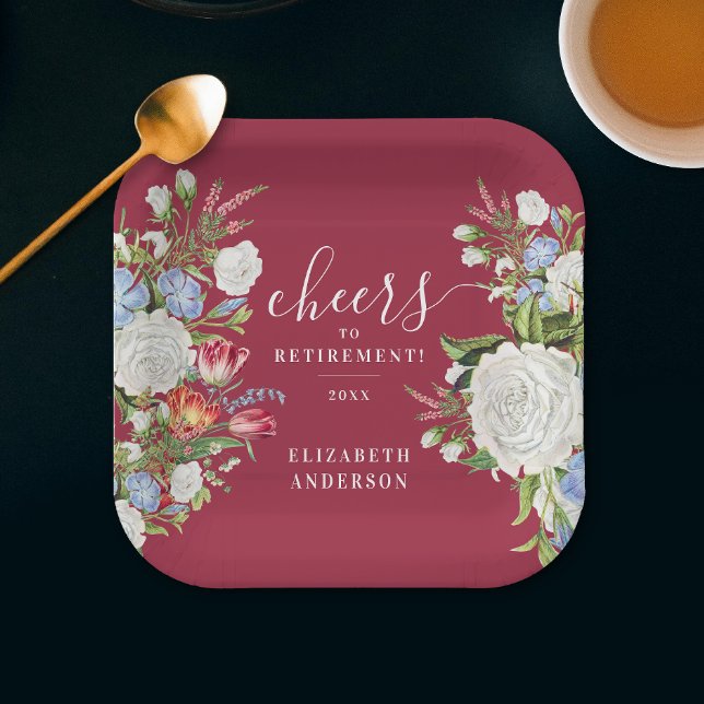 Stilvolle Vintage Burgund-Ruhestätte Garten Blumen Pappteller (Von Creator hochgeladen)