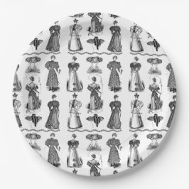 Stilvolle Vintage Damen-Schwarzweiss-Party-Platte Pappteller