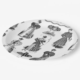 Stilvolle Vintage Damen-Schwarzweiss-Party-Platte Pappteller