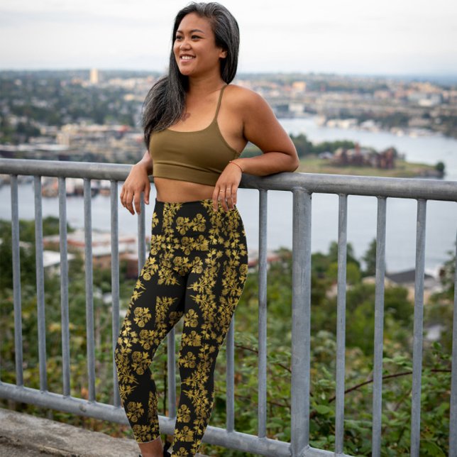 Stilvolle Vintage goldene Blumenschrift auf schwar Leggings (Von Creator hochgeladen)